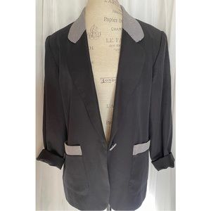 Vintage 80s Black/White Checkered Oversized One Button Blazer Size: 13/14